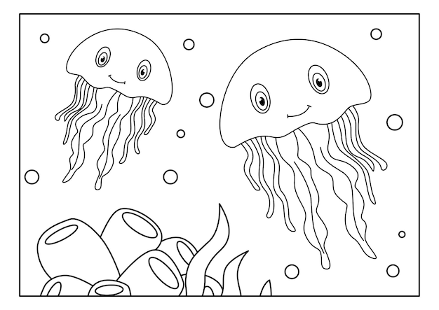 Ilustración vectorial de la plantilla del libro de colorear medusas
