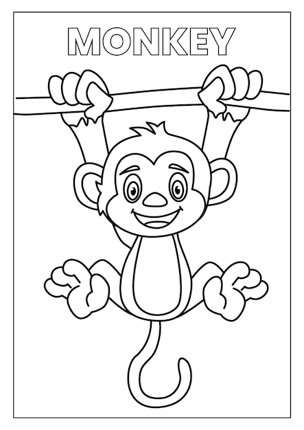 Ilustración vectorial de la plantilla del libro de colorear del mono