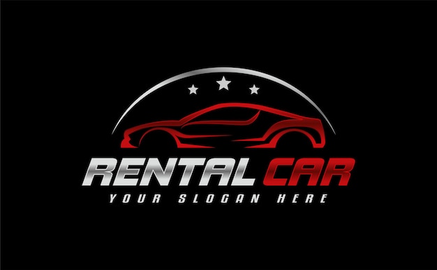 Ilustración vectorial de la plantilla del logotipo de alquiler de automóviles, el emblema, la pegatina y el diseño plano