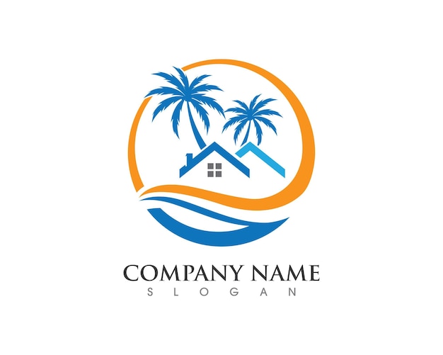 Ilustración vectorial de la plantilla del logotipo de verano de la palmera