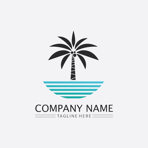 Ilustración vectorial de la plantilla del logotipo de verano de la palmera