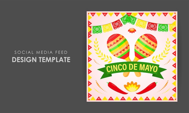 Ilustración vectorial de la plantilla de maqueta de alimentación de historias de redes sociales del cinco de mayo