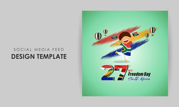 Ilustración vectorial de la plantilla de maqueta de alimentación de historias de redes sociales del Día de la Libertad de Sudáfrica Feliz