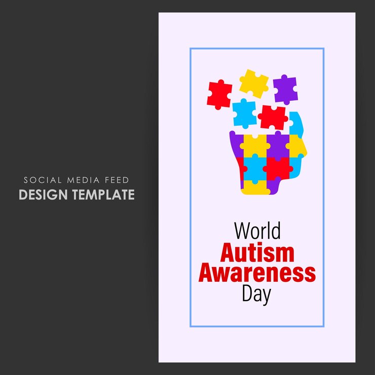 Vector ilustración vectorial de la plantilla de maqueta de alimentación de historias de redes sociales del día mundial de concientización sobre el autismo