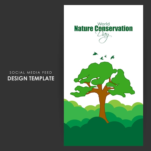 Ilustración vectorial de la plantilla de maqueta de alimentación de historias de redes sociales del Día Mundial de la Conservación de la Naturaleza