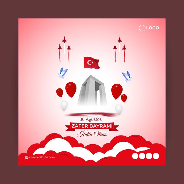 Ilustración vectorial de la plantilla de maqueta de alimentación de historias de redes sociales del Día de la Victoria de Turquía