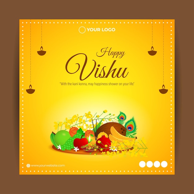 Ilustración vectorial de la plantilla de maqueta de alimentación de historias de redes sociales Happy Vishu