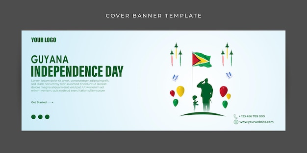 Ilustración vectorial de la plantilla de maqueta de banner de portada de Facebook del Día de la Independencia de Guyana