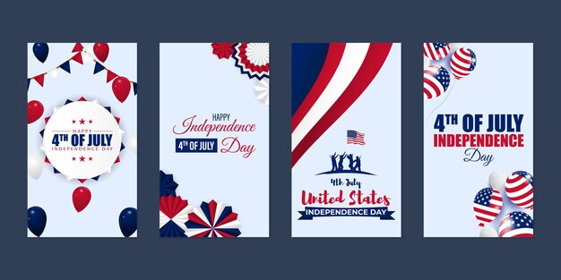 Ilustración vectorial de la plantilla de maqueta del conjunto de noticias de redes sociales del Día de la Independencia de Estados Unidos