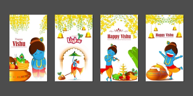 Ilustración vectorial de la plantilla de maqueta del conjunto de noticias de redes sociales happy vishu