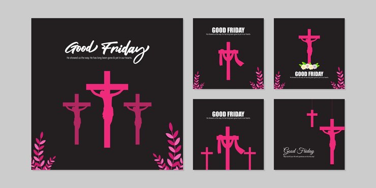 Vector ilustración vectorial de la plantilla de maqueta del conjunto de noticias de las redes sociales del viernes santo