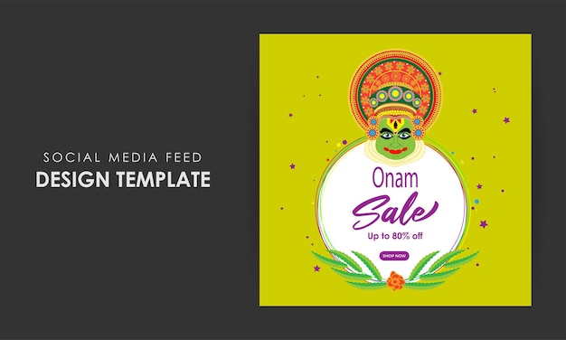 Ilustración vectorial de la plantilla de maqueta de feed de historias de redes sociales Happy Onam Sale