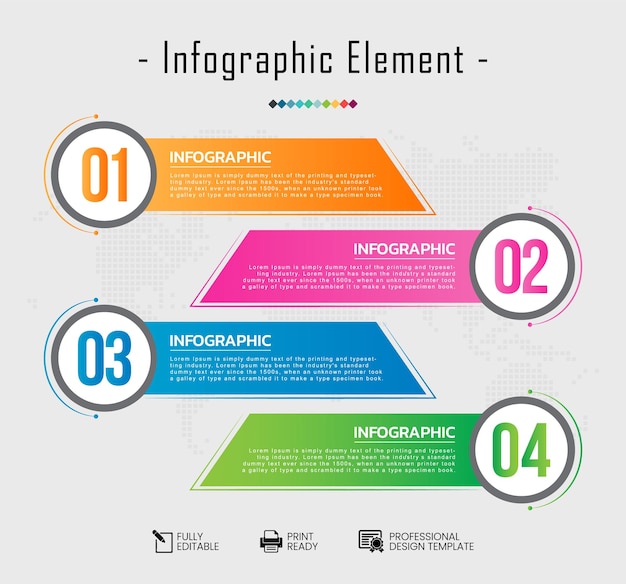 Ilustración vectorial de la plantilla de pestañas de infografía empresarial para presentación, educación, diseño web