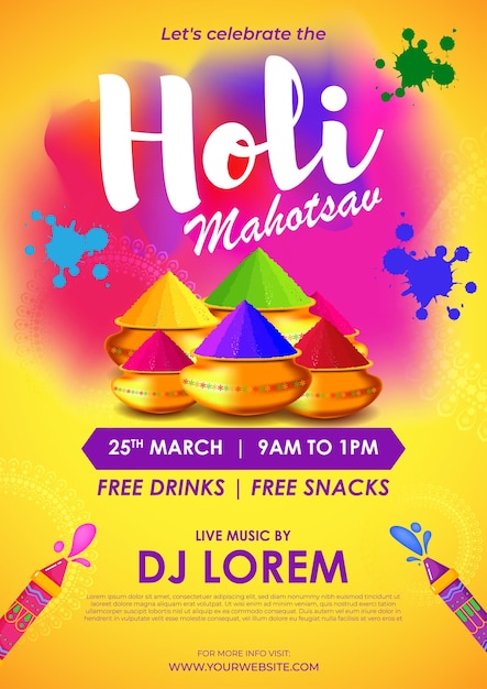 Ilustración vectorial de plantilla de publicación en redes sociales de invitación al Happy Holi