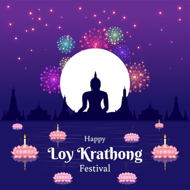 Ilustración vectorial de la plantilla de redes sociales del Festival Loy Krathong