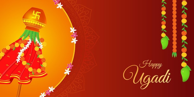 Ilustración vectorial de la plantilla de las redes sociales Happy Ugadi