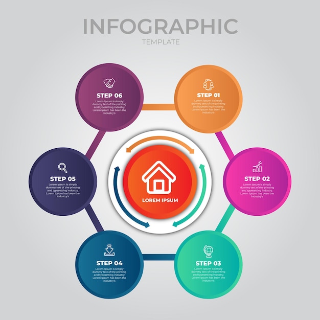 Ilustración vectorial de plantillas infográficas de diagramas circulares planos modernos