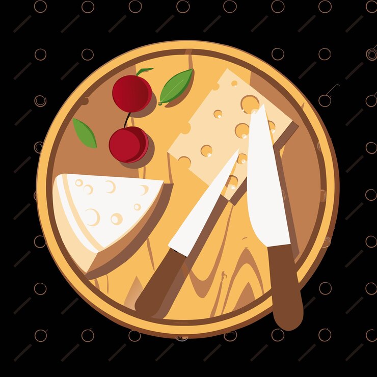 Vector ilustración vectorial de plato de queso con frutas y galletas