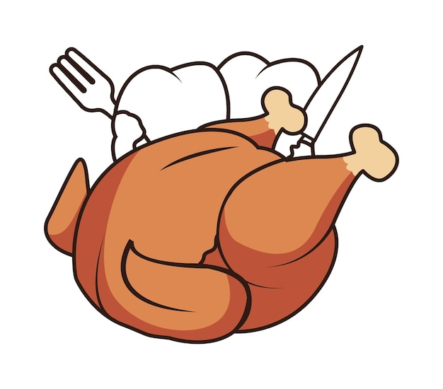 Ilustración vectorial de pollo asado y salud de los dientes