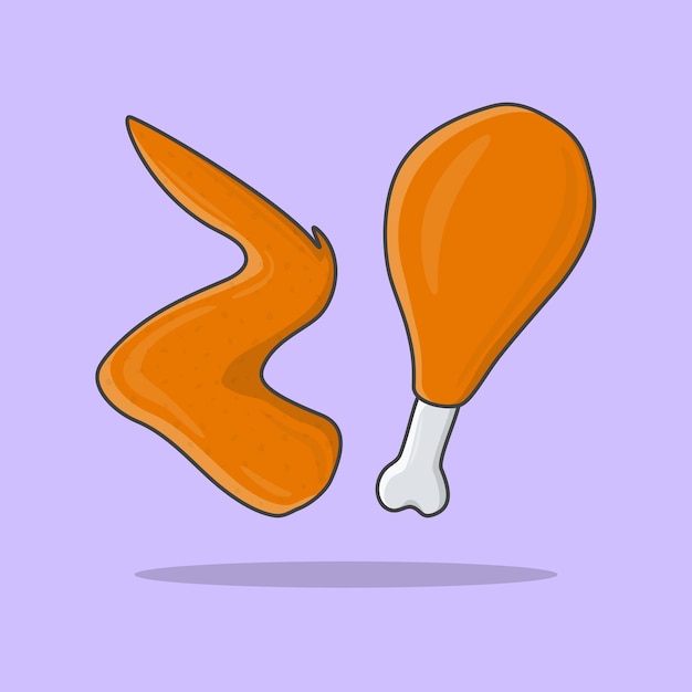 Ilustración vectorial de pollo frito. icono plano de comida rápida