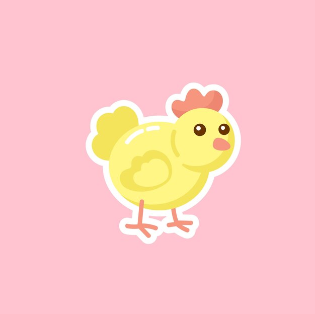 Ilustración vectorial de pollo lindo en estilo de dibujos animados aislado en fondo rosa