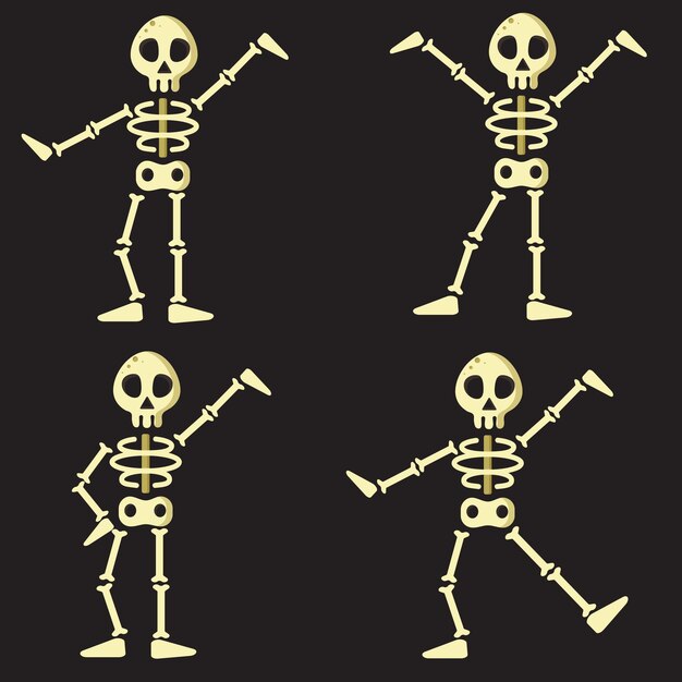 Vector ilustración vectorial de la posición del esqueleto de halloween diseño gráfico esqueleto en fondo negro para