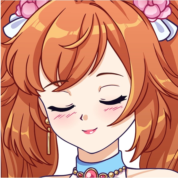 Ilustración vectorial de la princesa de anime con cabello castaño de piel bronceada de pie y vestido de bola azul Imagen de contorno para libro de colorear