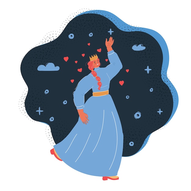Ilustración vectorial de una princesa bailando en un fondo oscuro