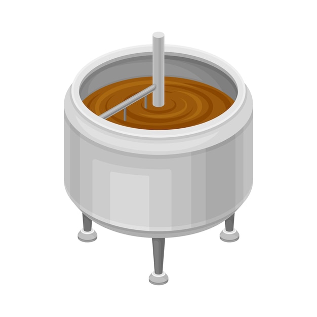 Ilustración vectorial del proceso de mezcla de masa de chocolate en un recipiente de acero