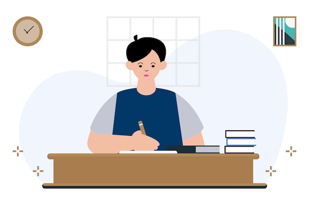 Ilustración vectorial del profesor que califica o califica los trabajos
