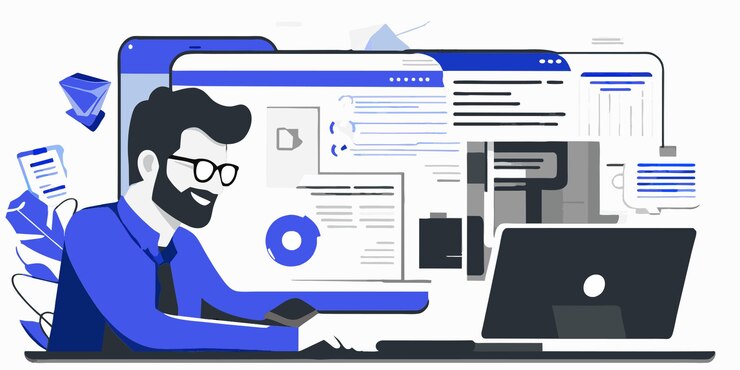 Vector ilustración vectorial de programación del hombre de servicio