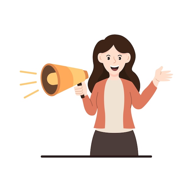 Ilustración vectorial de promoción Ilustración de personaje de marketing digital Mujer con un altavoz