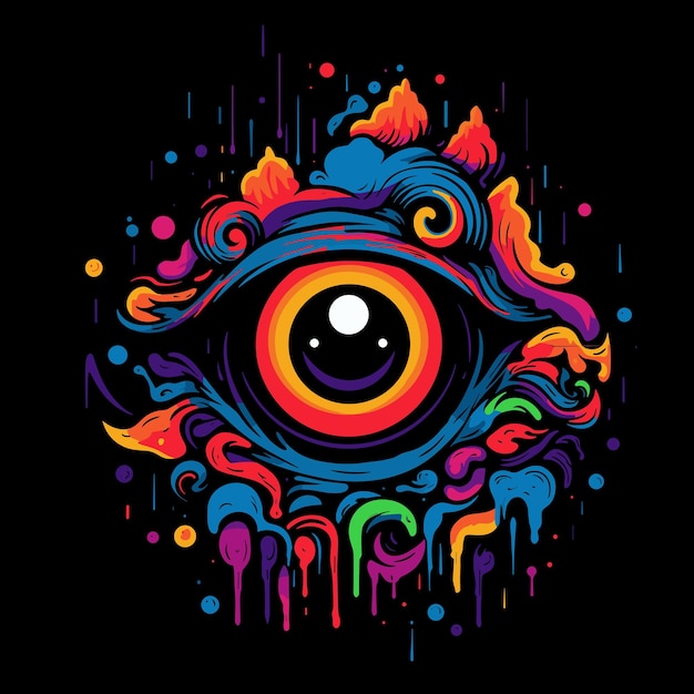 Vector ilustración vectorial psicodélica surrealista del ojo que se derrite