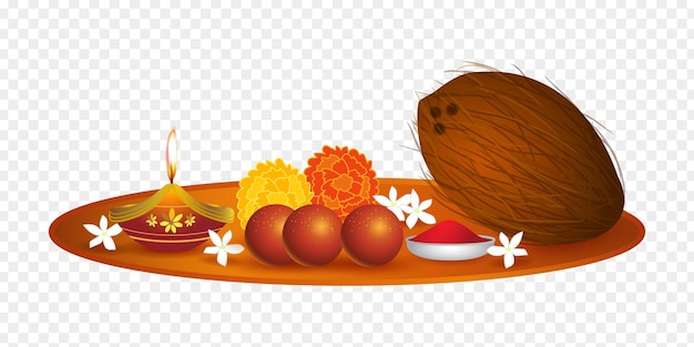 Ilustración vectorial de puja thali en un fondo transparente
