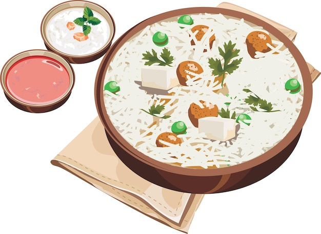 Vector ilustración vectorial de pulav indio de soja o biryani o arroz