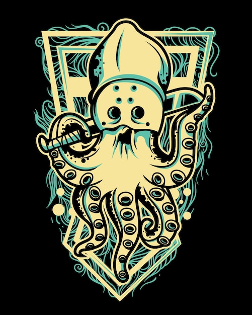 ilustración vectorial de un pulpo con una cubierta facial
