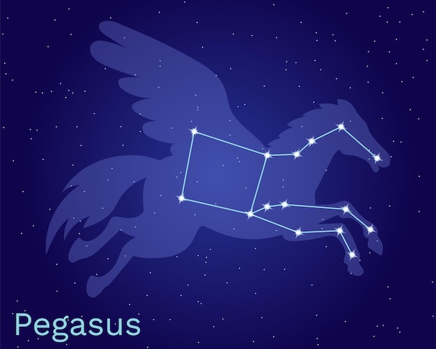 Vector ilustración vectorial que representa el caballo alado de la constelación de pegaso de la mitología griega