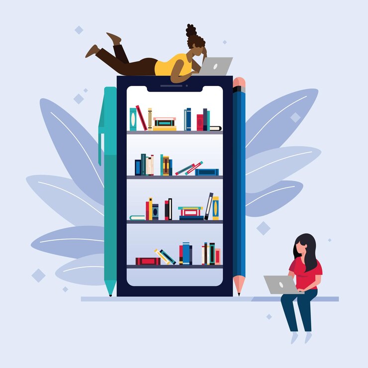 Ilustración vectorial que visualiza las soluciones de aprendizaje electrónico