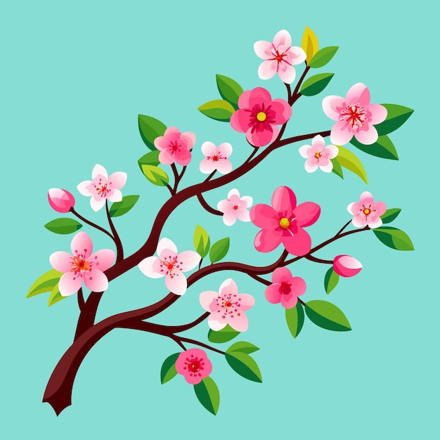 Vector ilustración vectorial de la rama con las flores de cerezo