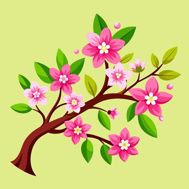 Vector ilustración vectorial de la rama con las flores de cerezo