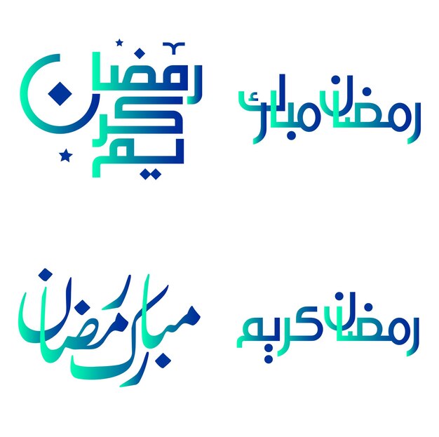 Ilustración vectorial de Ramadan Kareem con elegante caligrafía verde y azul degradada