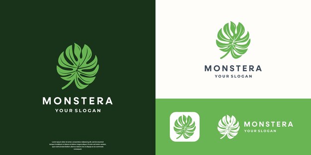 Ilustración vectorial de las ramas de las hojas del logotipo de la planta exótica Monstera Deliciosa