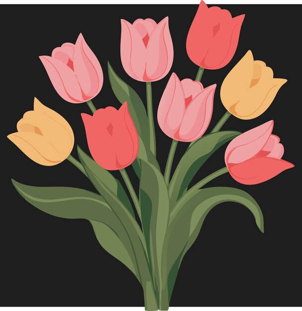Ilustración vectorial de un ramo floral de colores vibrantes