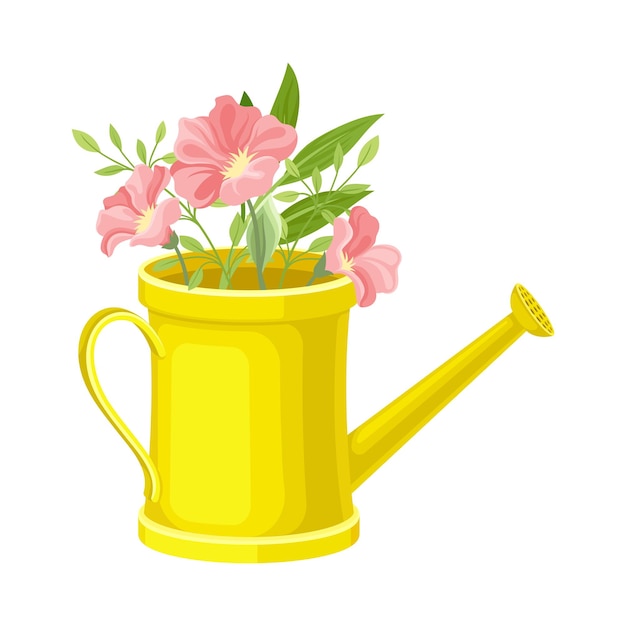 Ilustración vectorial de un ramo de flores en una lata de riego