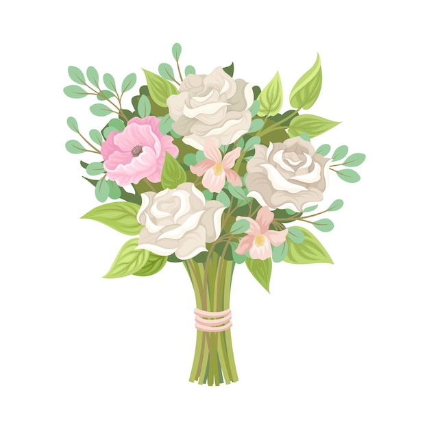 Ilustración vectorial de ramo de novia atado con cinta Ramo de flores Composición floral de boda