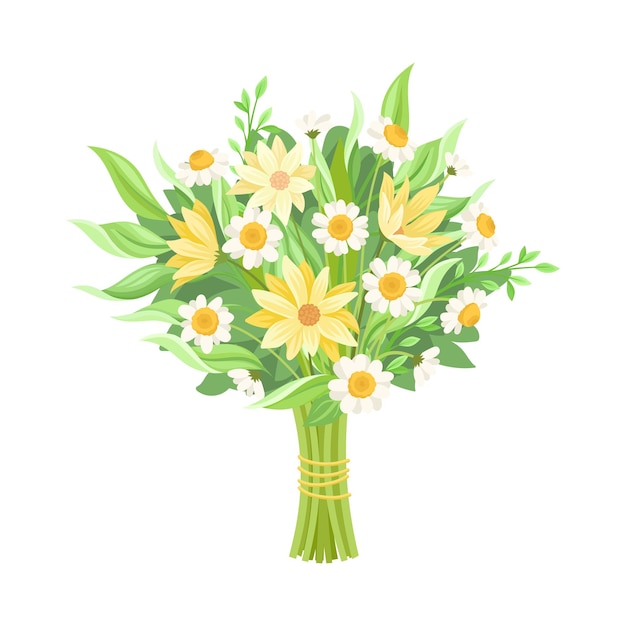 Ilustración vectorial de ramo de novia atado con cinta Ramo de flores Composición floral de boda