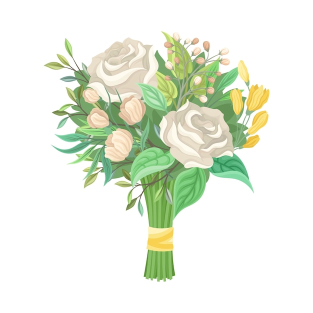 Ilustración vectorial de ramo de novia atado con cinta Ramo de flores Composición floral de boda