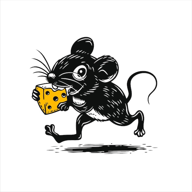 Ilustración vectorial de ratón con queso 2