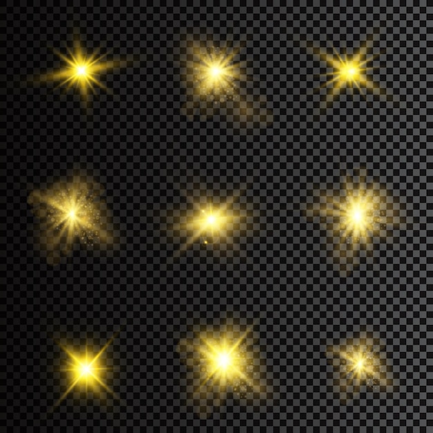 Ilustración vectorial de rayos de luz de llamarada abstracta Un conjunto de estrellas rayos de luz y resplandor y brigh