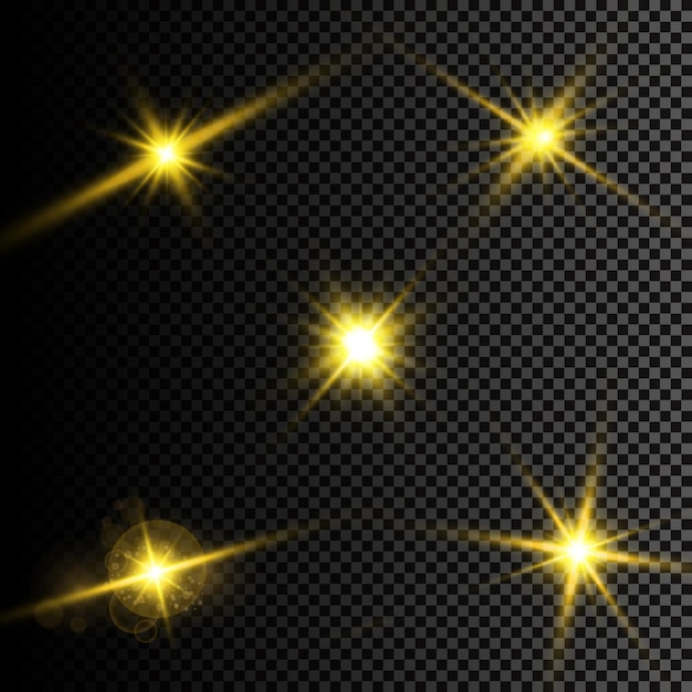 Ilustración vectorial de rayos de luz de llamarada abstracta Un conjunto de estrellas rayos de luz y resplandor y brigh
